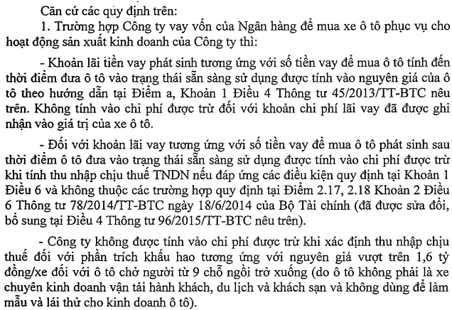 chi phí lãi vay mua tài sản cố định ô tô