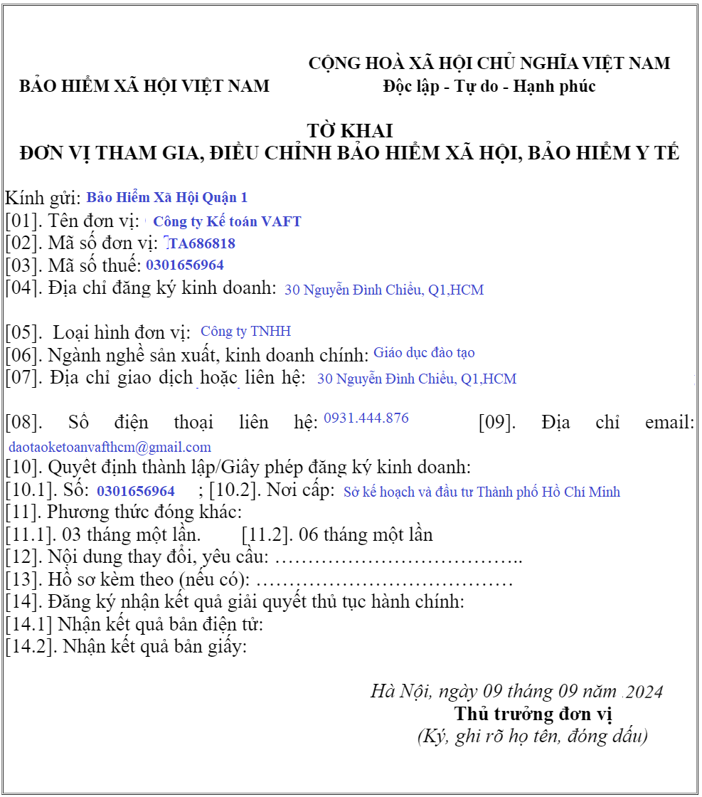 Cách lập mẫu TK3-TS Tờ khai đơn vị tham gia, điều chỉnh BHXH, BHYT