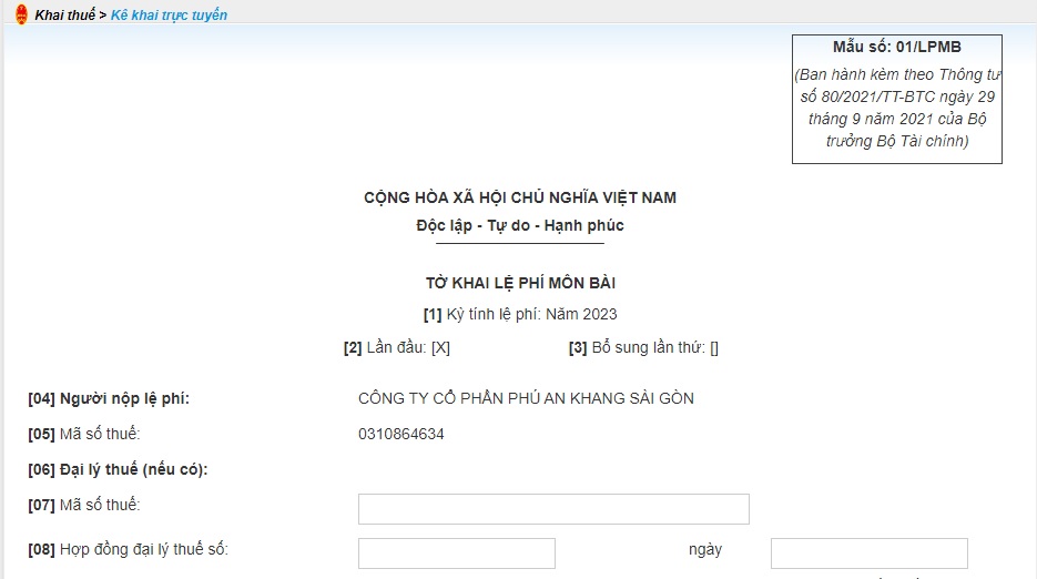 hướng dẫn kê khai lệ phí môn bài hướng dẫn kê khai lệ phí môn bài