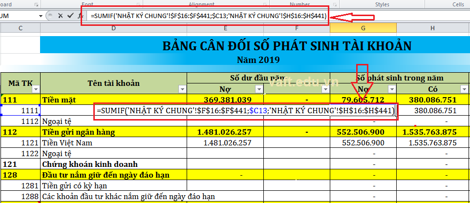 cách lập bảng cân đối phát sinh trên excel