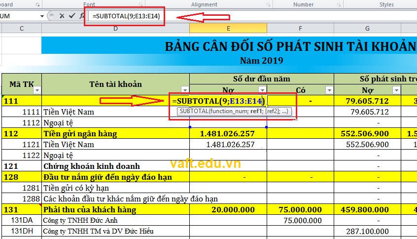 hướng dẫn lập bảng cân đối tài khoản excel