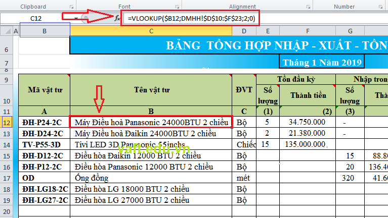 cách sử dụng hàm vlookup trong excel kế toán