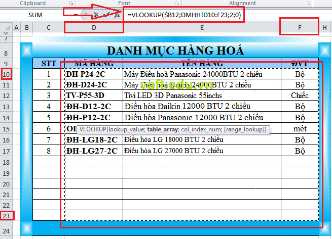 hướng dẫn sử dụng hàm vlookup trong excel kế toán