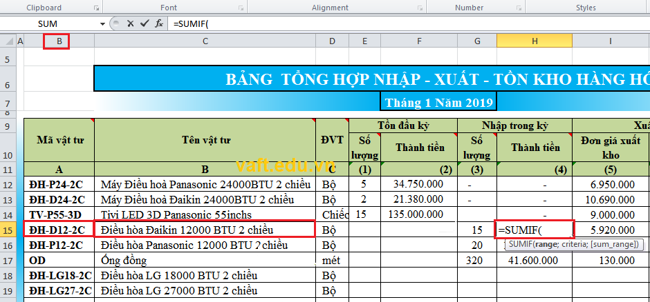 cách sử dụng hàm sumif