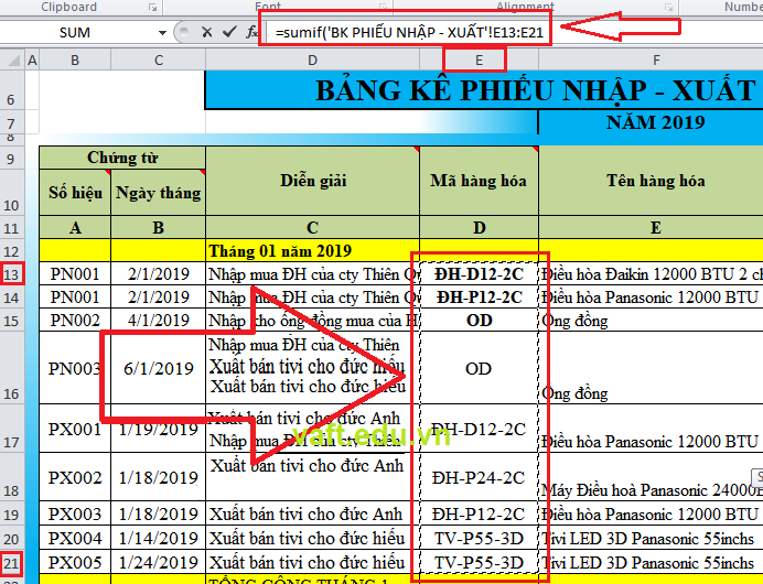 cách sử dụng hàm sumif trong excel