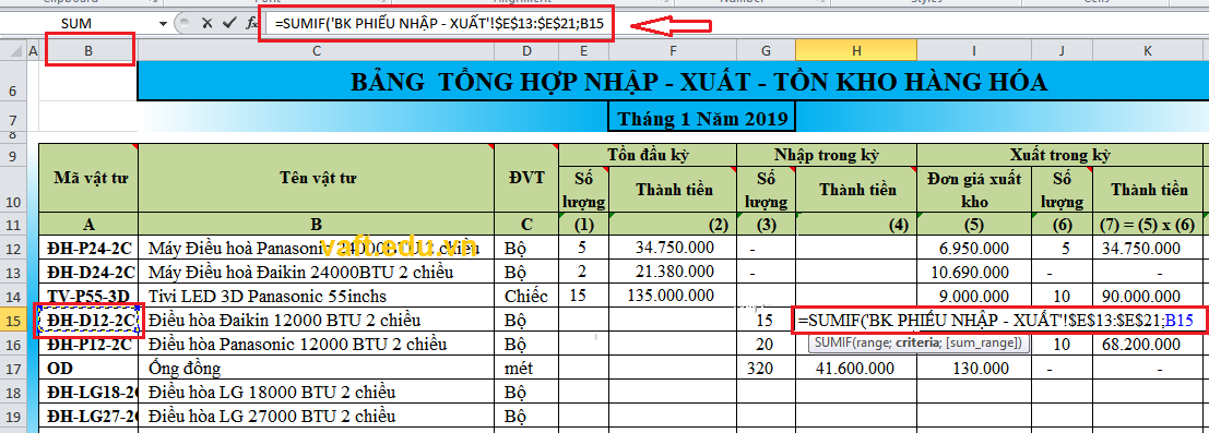 hướng dẫn sử dụng hàm sumif