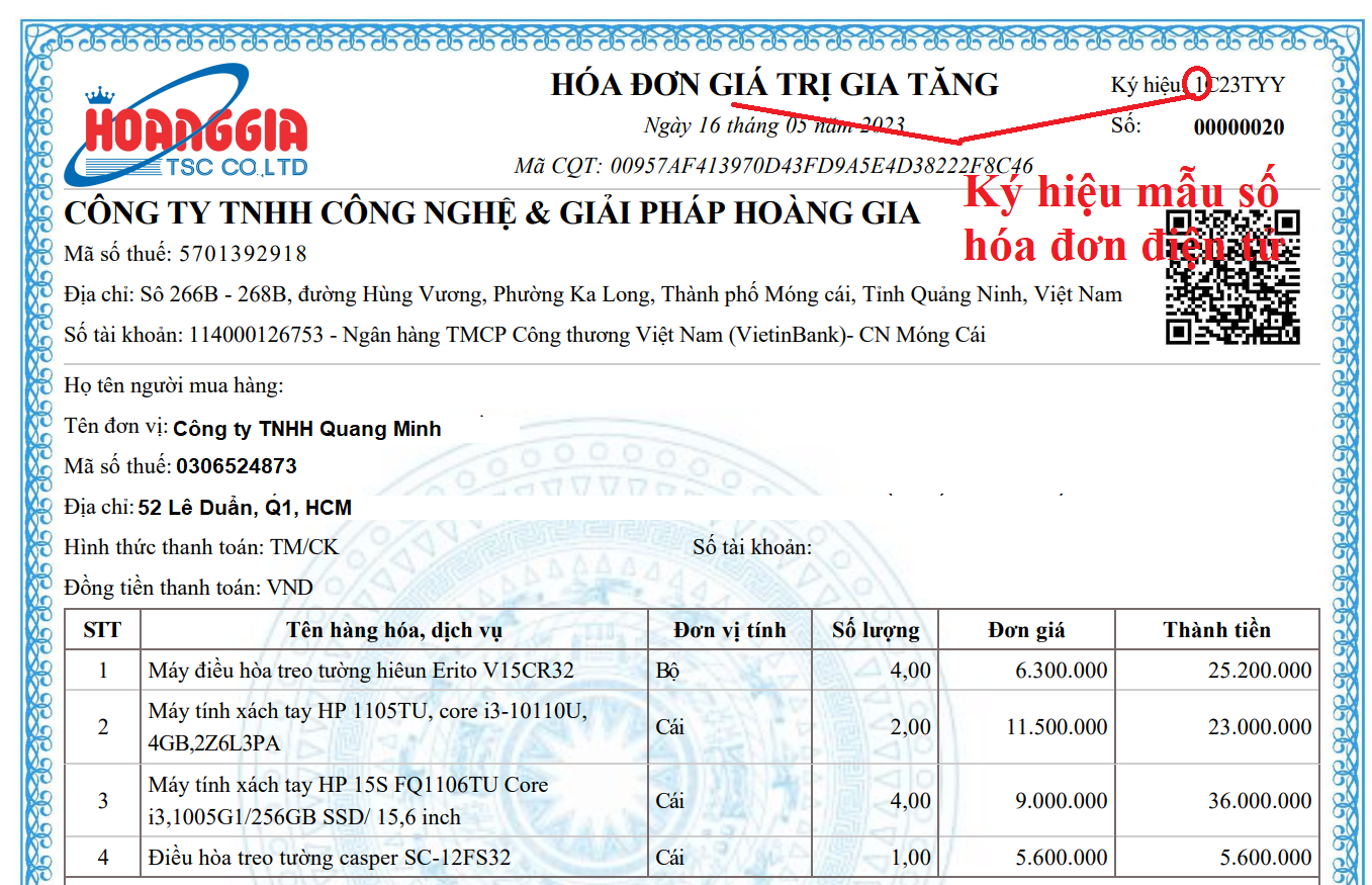 Ký hiệu mẫu số hóa đơn GTGT điện tử