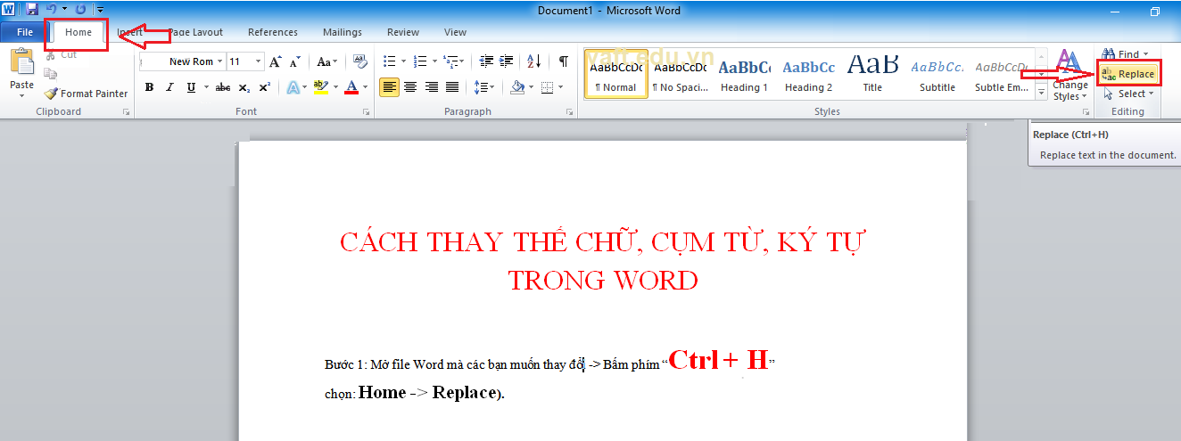 cách thay thế cụm từ trong word