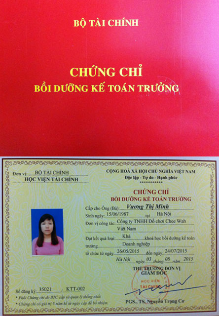 Chứng chỉ kế toán trưởng cấp theo quy định của Bộ Tài Chính