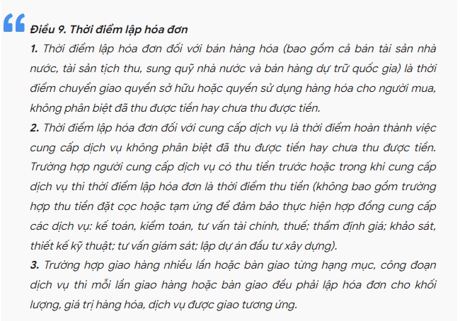 thời điểm lập hoá đơn